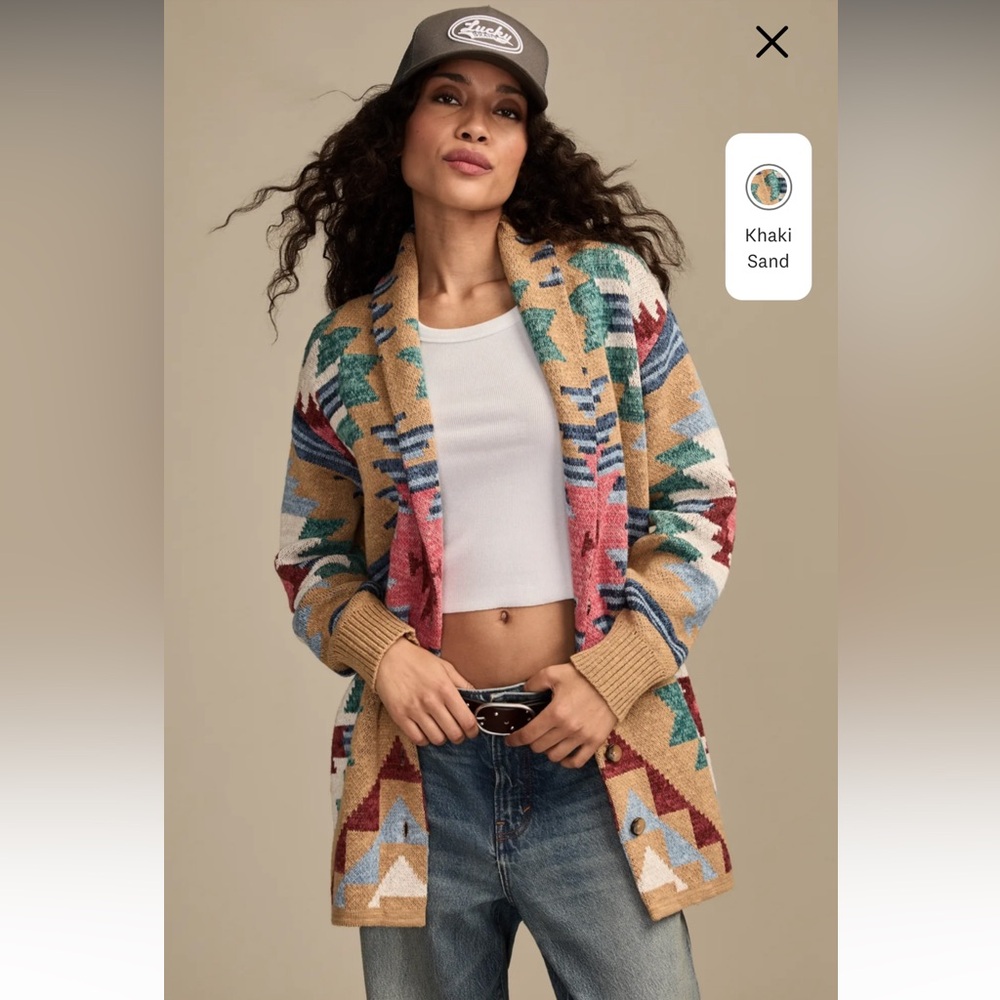 Lucky Brand Southwest Cardigan Shawl collar XL